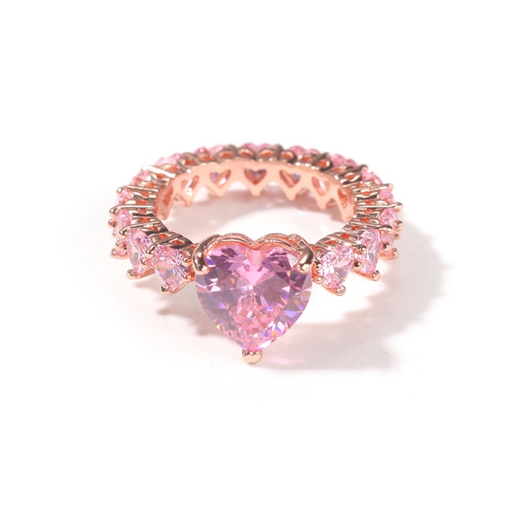 Eternity band pink Heart Ring CZ rose gold bling size 7